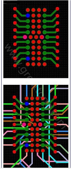 焊盤(pán)內(nèi)過(guò)孔用于內(nèi)部，而外部引腳在0.5mm柵格上扇出-深圳宏力捷