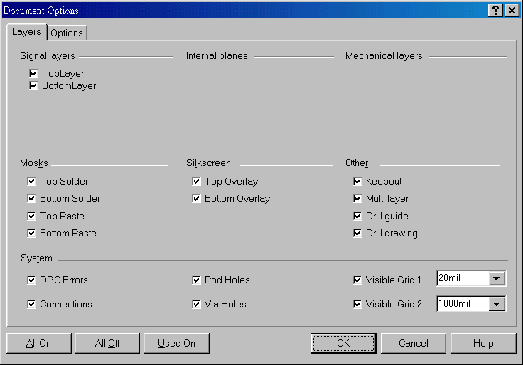 在主功能列，Design >> Option，打開Document Option設置環境