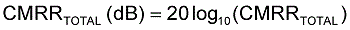 對于理想的運算放大器，(1/CMRRAMP)為零，CMRRTOTAL僅由電阻和AV確定。CMRRTOTAL可用公式2轉(zhuǎn)換為dB。